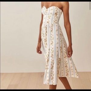 Reformation strapless floral midi dress